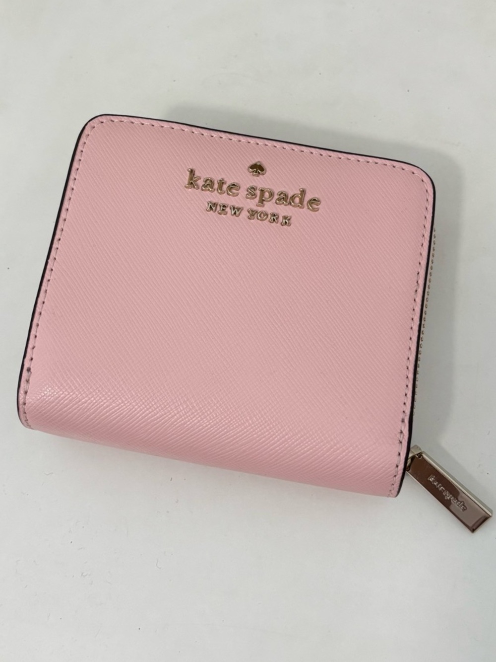 kate spade Pink Saffiano Zip Around Wallet with Gold Logo